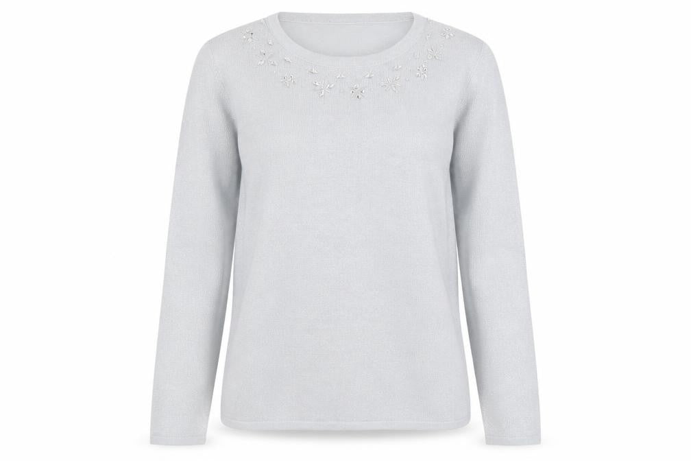 Bonmarché Womens Grey Round Neck Acrylic Pullover Jumper Size M