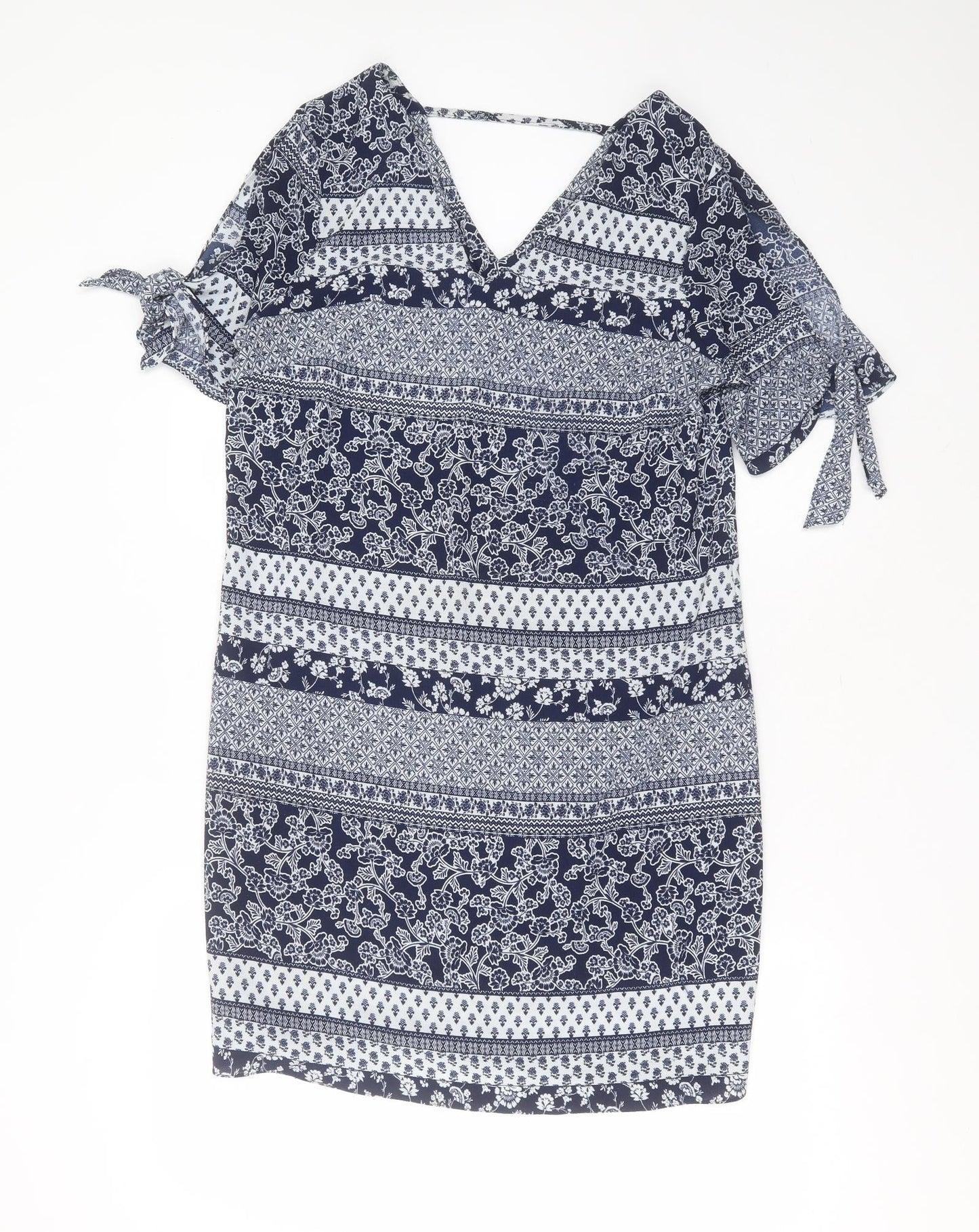 Peacocks Womens Blue Floral Polyester Shift  Size 12  V-Neck