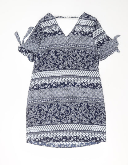 Peacocks Womens Blue Floral Polyester Shift  Size 12  V-Neck