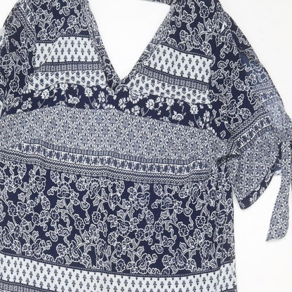 Peacocks Womens Blue Floral Polyester Shift  Size 12  V-Neck