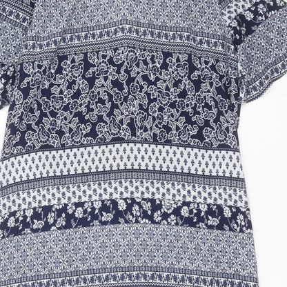 Peacocks Womens Blue Floral Polyester Shift  Size 12  V-Neck