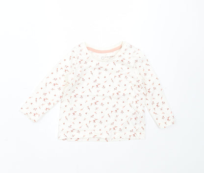 Primark Girls Ivory Floral Cotton Basic T-Shirt Size 6-9 Months Round Neck