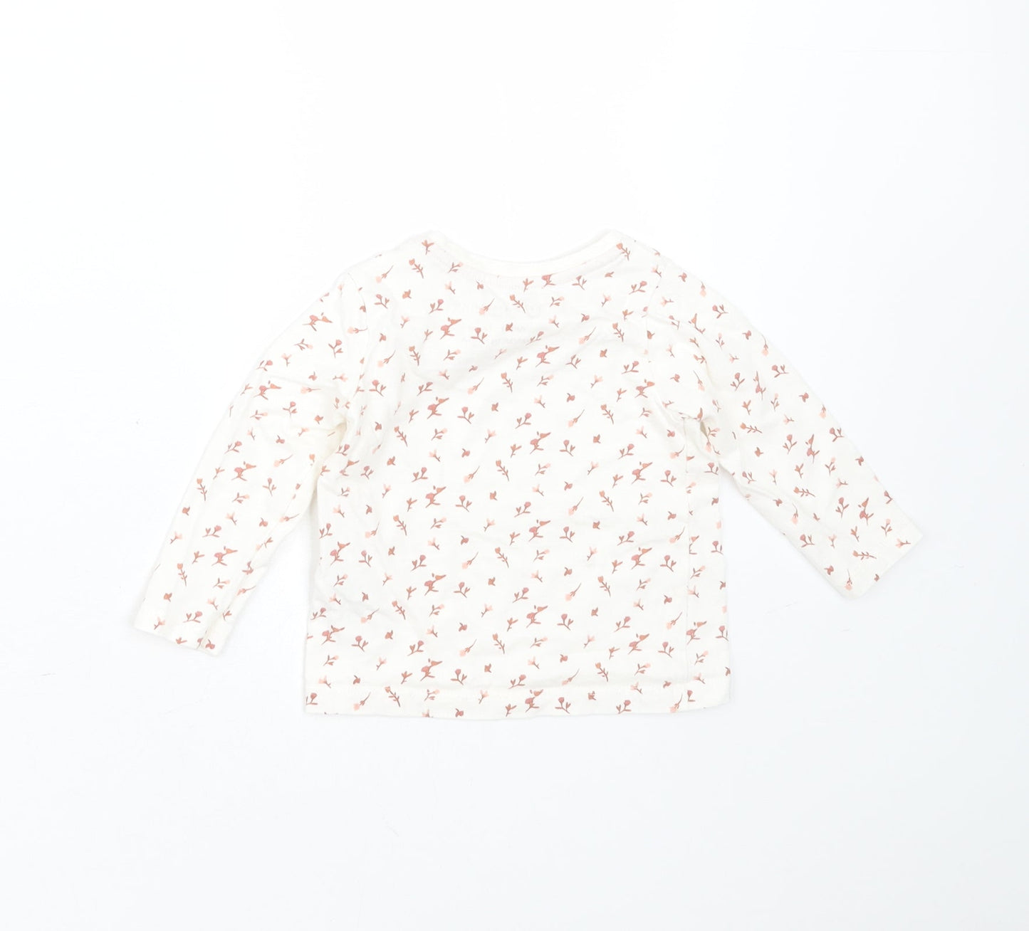 Primark Girls Ivory Floral Cotton Basic T-Shirt Size 6-9 Months Round Neck