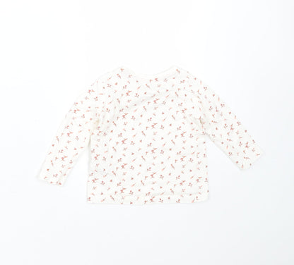 Primark Girls Ivory Floral Cotton Basic T-Shirt Size 6-9 Months Round Neck