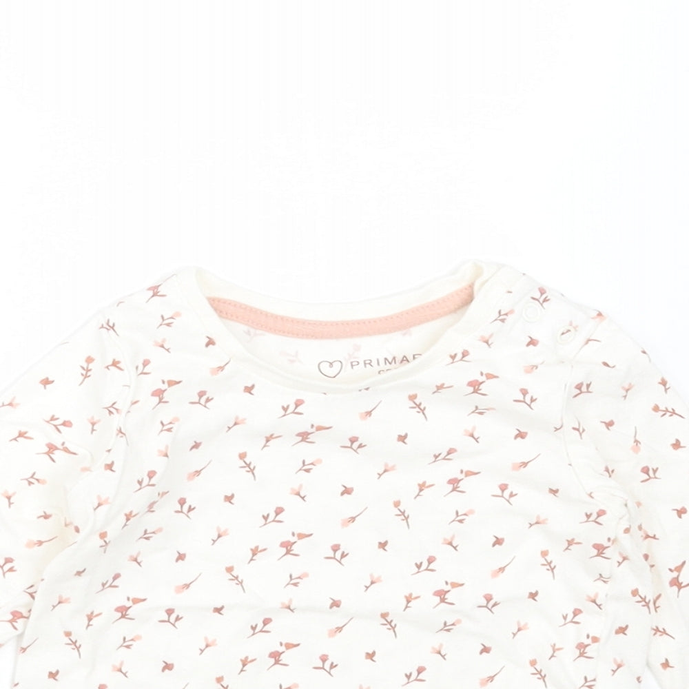 Primark Girls Ivory Floral Cotton Basic T-Shirt Size 6-9 Months Round Neck