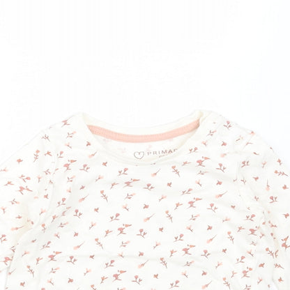Primark Girls Ivory Floral Cotton Basic T-Shirt Size 6-9 Months Round Neck