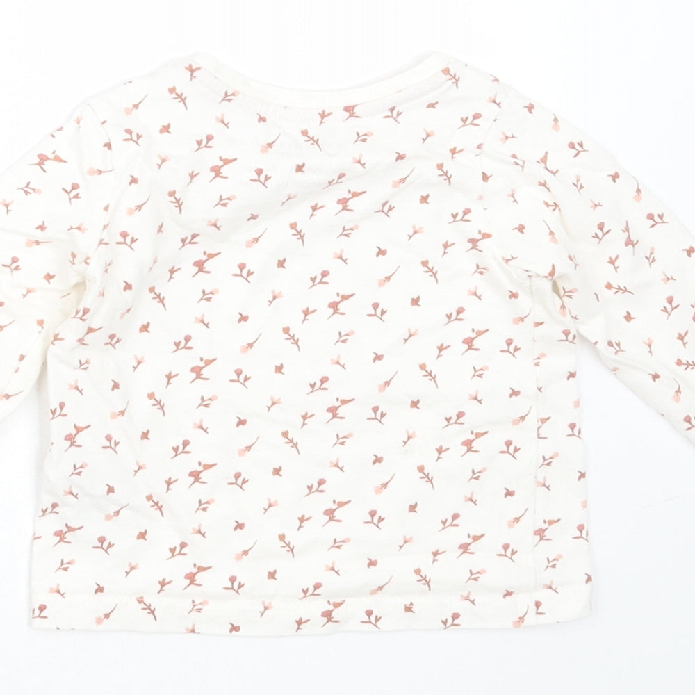 Primark Girls Ivory Floral Cotton Basic T-Shirt Size 6-9 Months Round Neck