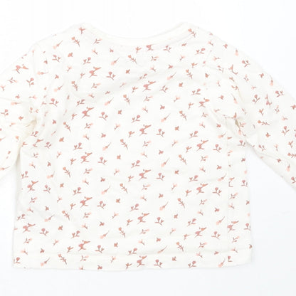 Primark Girls Ivory Floral Cotton Basic T-Shirt Size 6-9 Months Round Neck