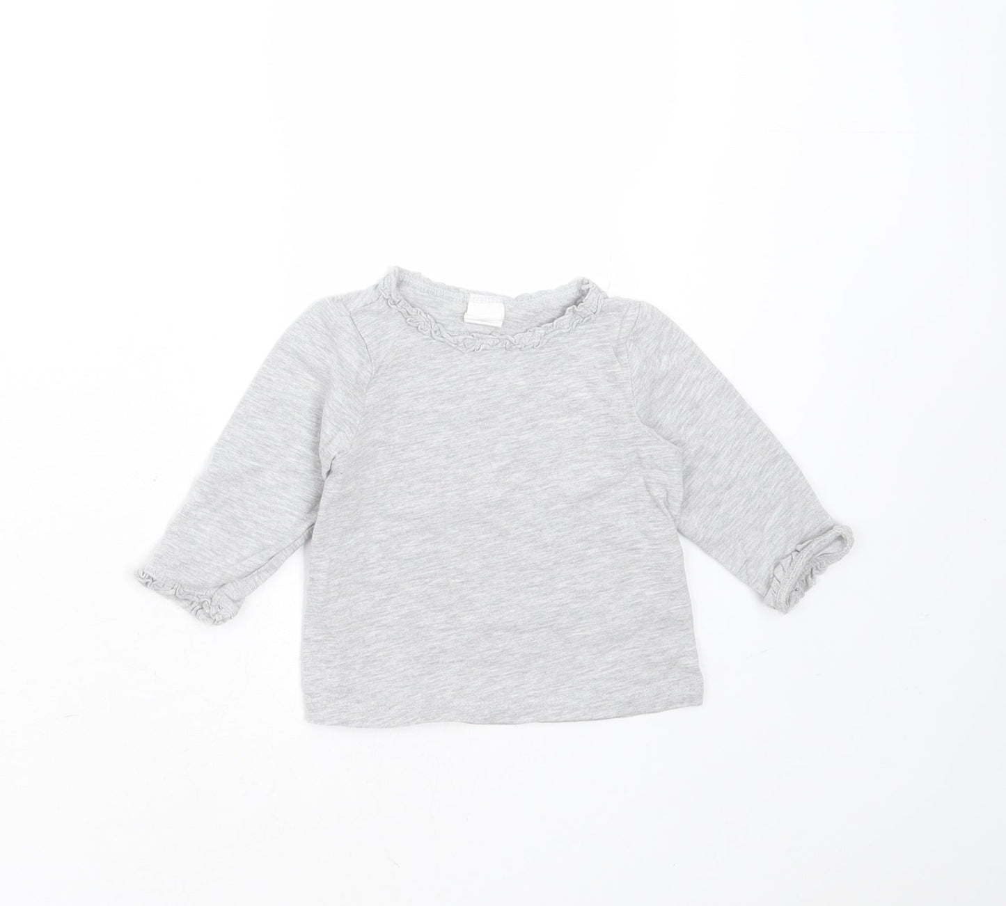 H&M Girls Grey  Cotton Basic T-Shirt Size 3-6 Months Round Neck