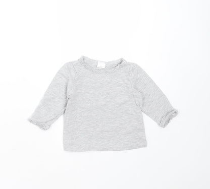 H&M Girls Grey  Cotton Basic T-Shirt Size 3-6 Months Round Neck