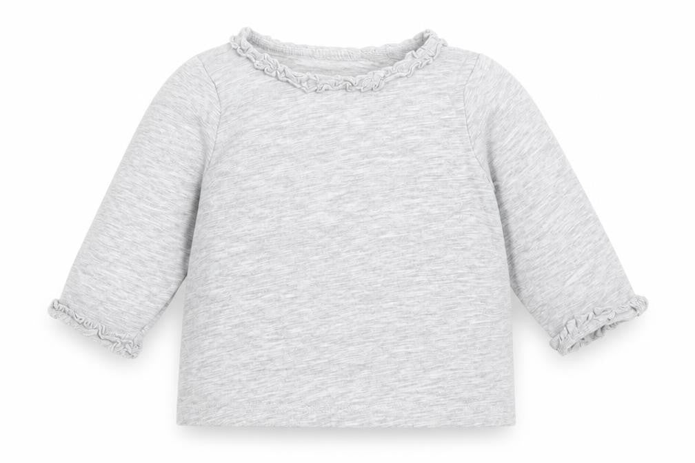 Front view of H&M girls’ grey cotton basic t-shirt, size 3-6, months round neck