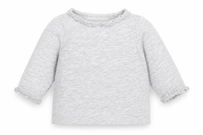 Front view of H&M girls’ grey cotton basic t-shirt, size 3-6, months round neck