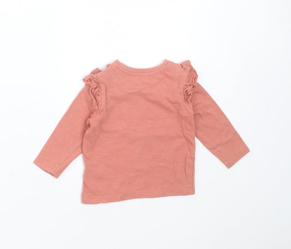 Primark Girls Pink  Cotton Basic T-Shirt Size 6-9 Months Round Neck