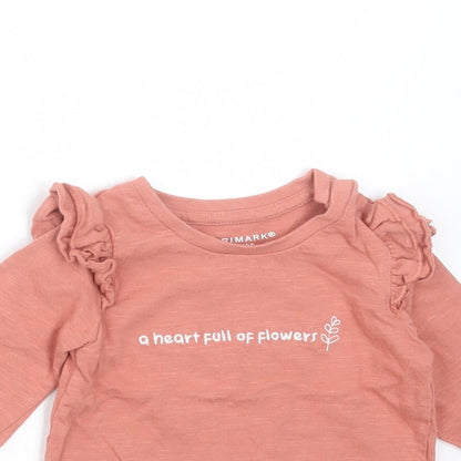 Primark Girls Pink  Cotton Basic T-Shirt Size 6-9 Months Round Neck