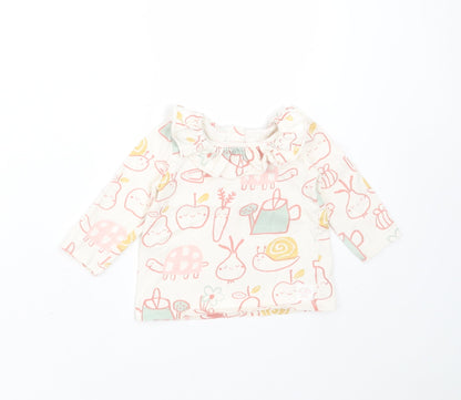 George Girls Ivory  Cotton Basic T-Shirt Size 6-9 Months Round Neck  - Gardening Prints