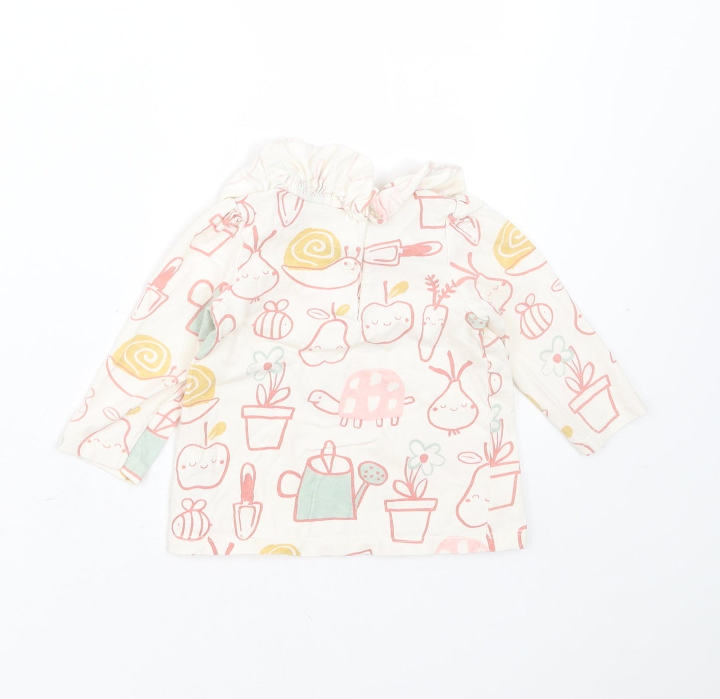 George Girls Ivory  Cotton Basic T-Shirt Size 6-9 Months Round Neck  - Gardening Prints