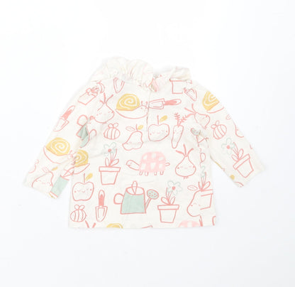 George Girls Ivory  Cotton Basic T-Shirt Size 6-9 Months Round Neck  - Gardening Prints
