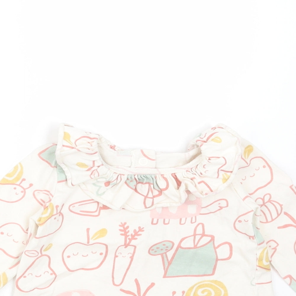 George Girls Ivory  Cotton Basic T-Shirt Size 6-9 Months Round Neck  - Gardening Prints
