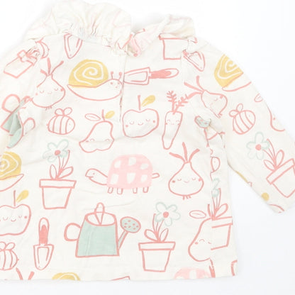 George Girls Ivory  Cotton Basic T-Shirt Size 6-9 Months Round Neck  - Gardening Prints