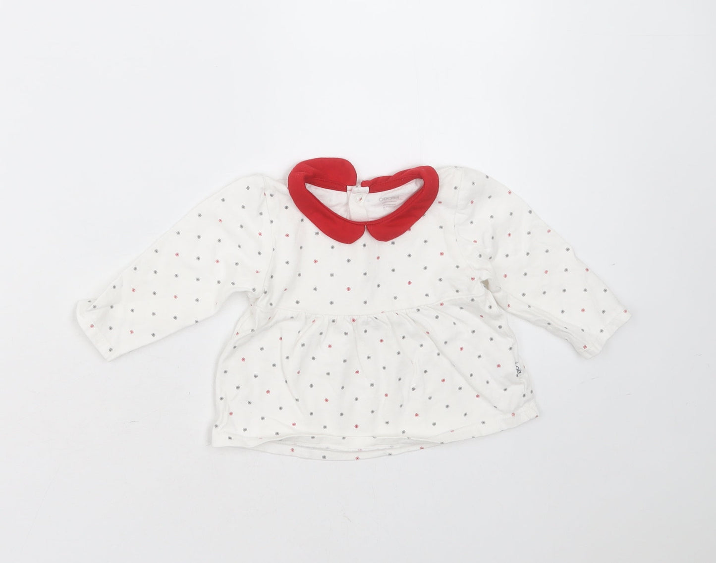 OBAIBI Girls White Geometric Cotton Basic T-Shirt Size 12 Months Collared  - snowflakes