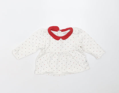OBAIBI Girls White Geometric Cotton Basic T-Shirt Size 12 Months Collared  - snowflakes