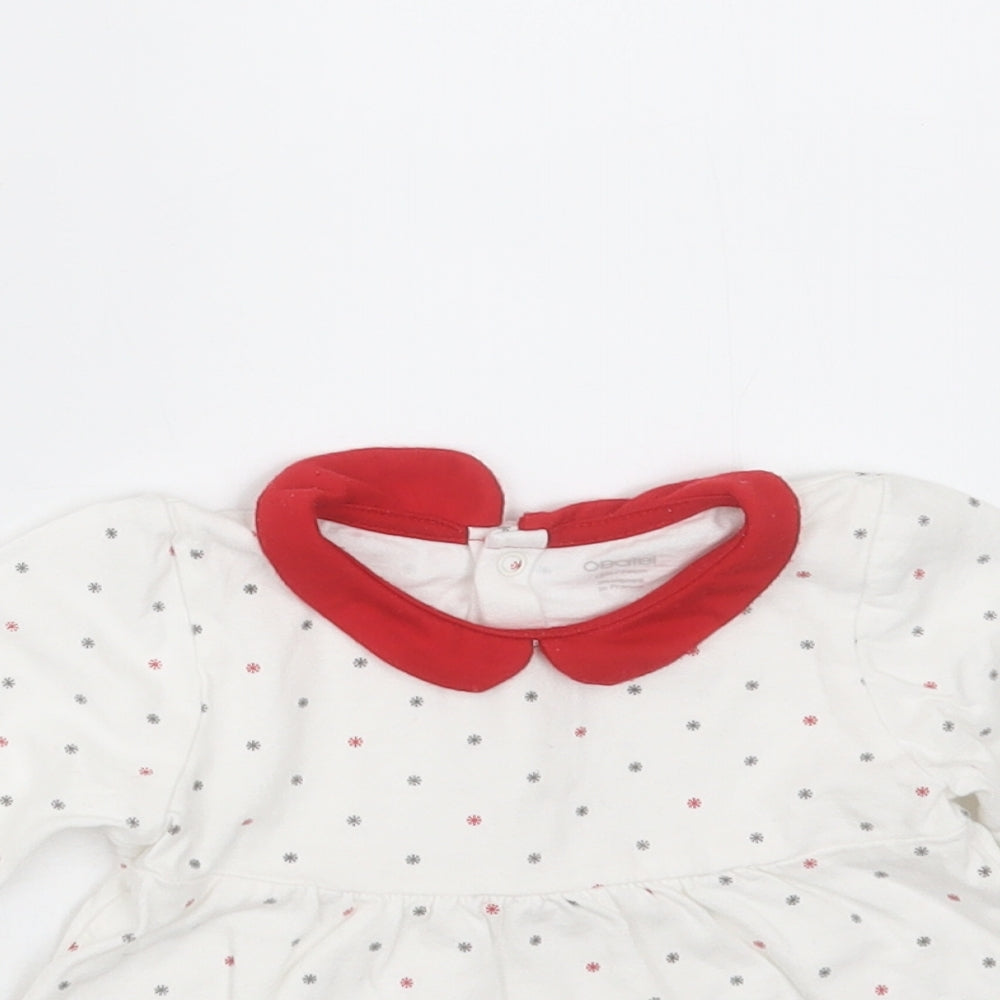 OBAIBI Girls White Geometric Cotton Basic T-Shirt Size 12 Months Collared  - snowflakes