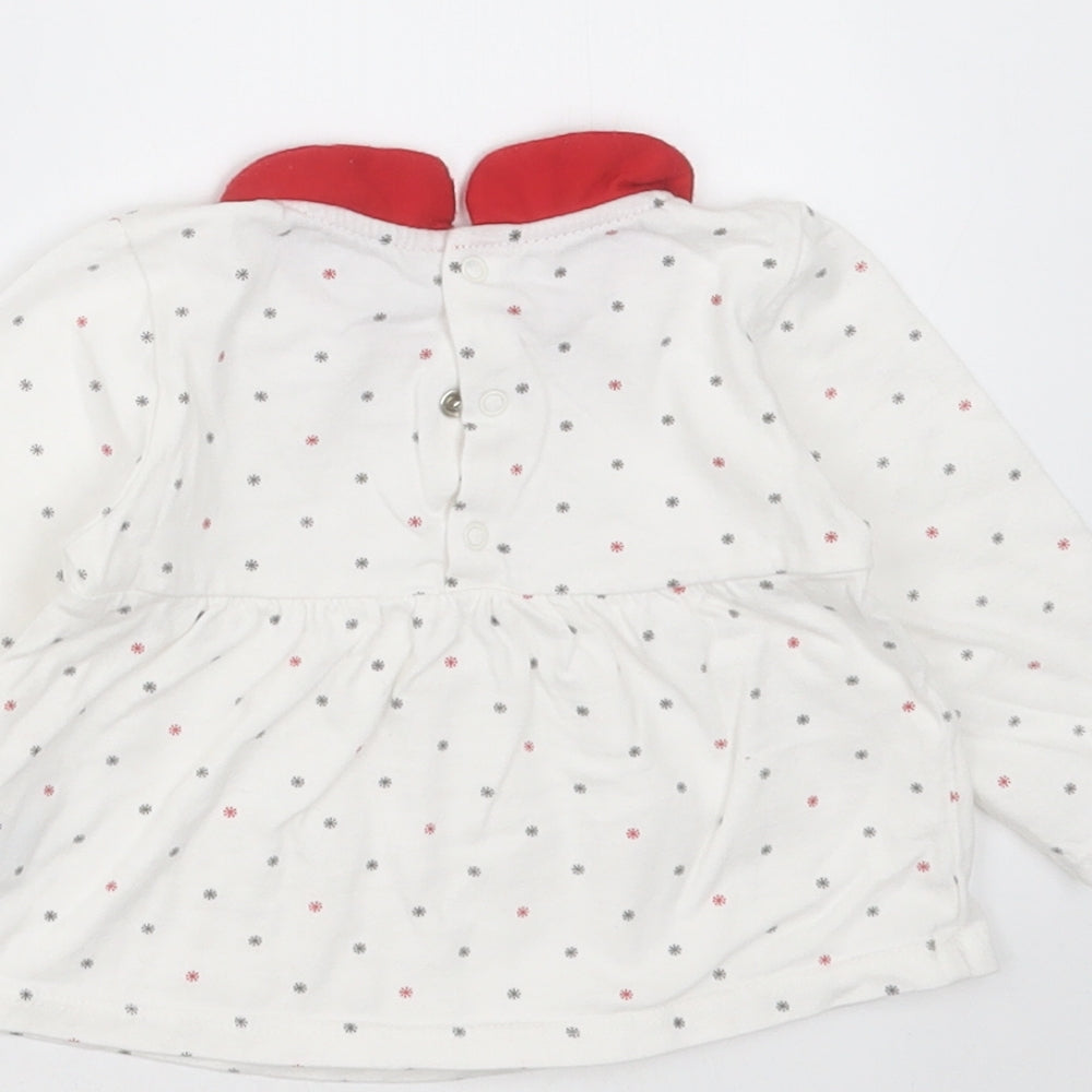 OBAIBI Girls White Geometric Cotton Basic T-Shirt Size 12 Months Collared  - snowflakes