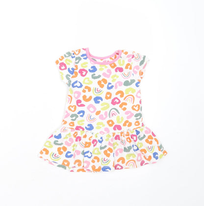 Mini Club Girls Multicoloured Geometric Cotton T-Shirt Dress  Size 9-12 Months  Round Neck