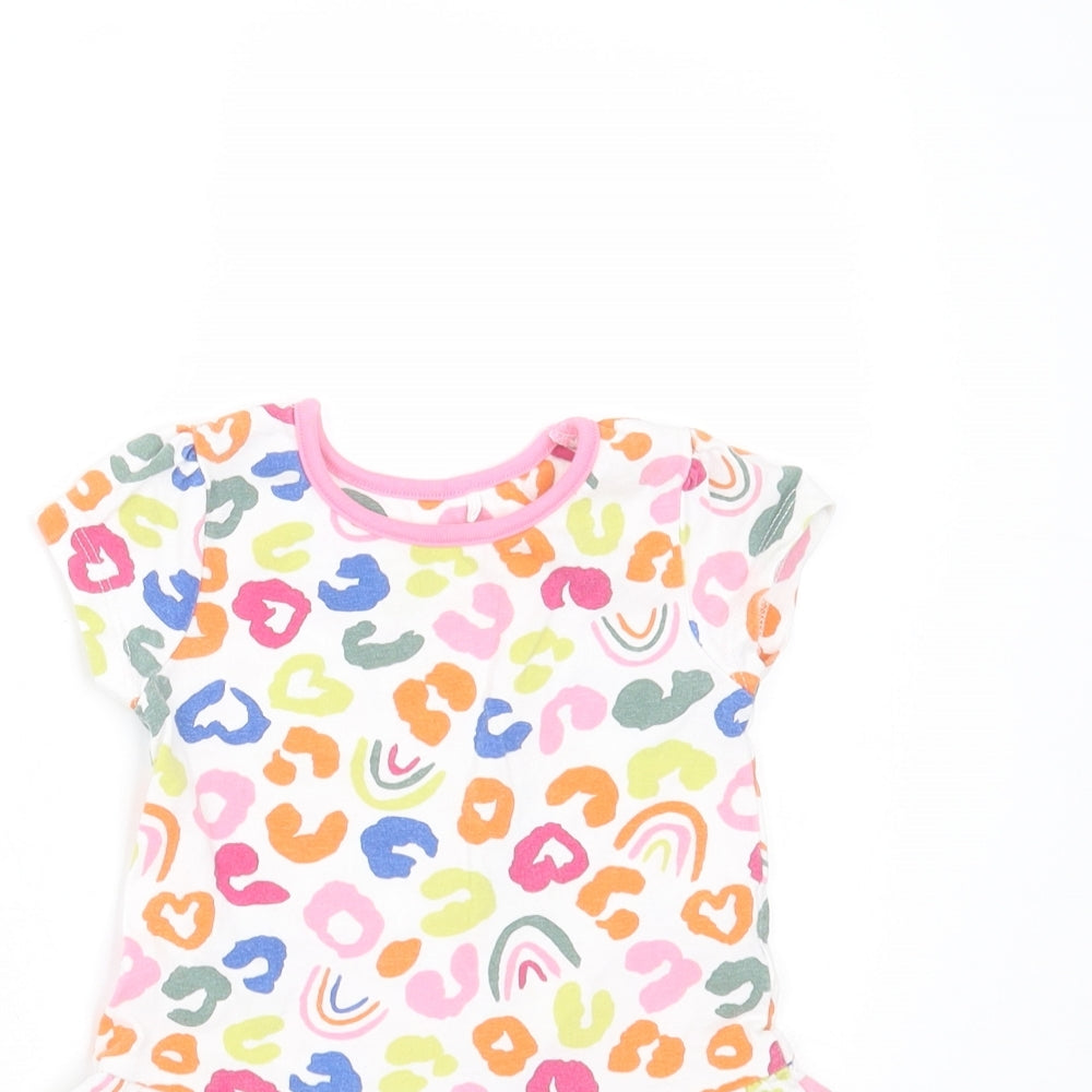 Mini Club Girls Multicoloured Geometric Cotton T-Shirt Dress  Size 9-12 Months  Round Neck