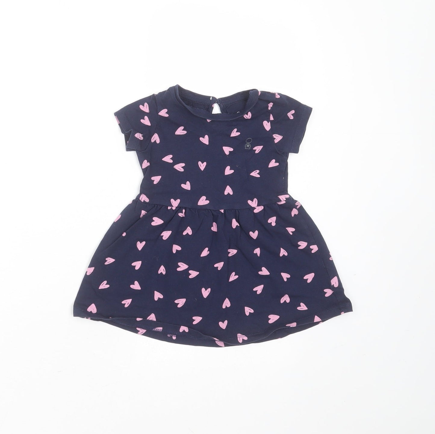 Mothercare Girls Blue  Cotton T-Shirt Dress  Size 9-12 Months  Round Neck  - Heart pattern