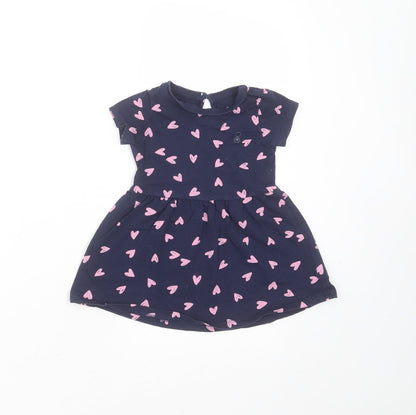 Mothercare Girls Blue  Cotton T-Shirt Dress  Size 9-12 Months  Round Neck  - Heart pattern