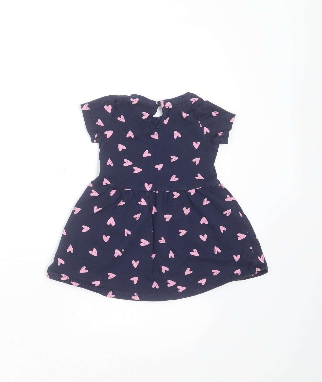 Mothercare Girls Blue  Cotton T-Shirt Dress  Size 9-12 Months  Round Neck  - Heart pattern