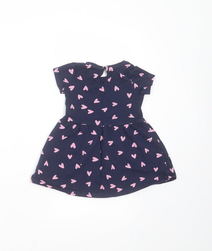 Mothercare Girls Blue  Cotton T-Shirt Dress  Size 9-12 Months  Round Neck  - Heart pattern