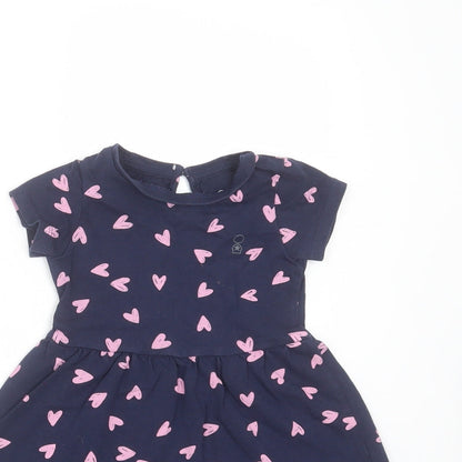 Mothercare Girls Blue  Cotton T-Shirt Dress  Size 9-12 Months  Round Neck  - Heart pattern