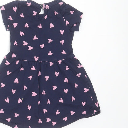Mothercare Girls Blue  Cotton T-Shirt Dress  Size 9-12 Months  Round Neck  - Heart pattern