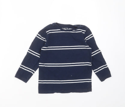 Matalan Boys Blue Striped Cotton Basic T-Shirt Size 6 Years Round Neck