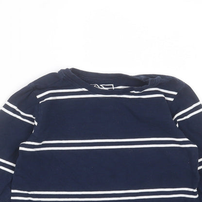 Matalan Boys Blue Striped Cotton Basic T-Shirt Size 6 Years Round Neck