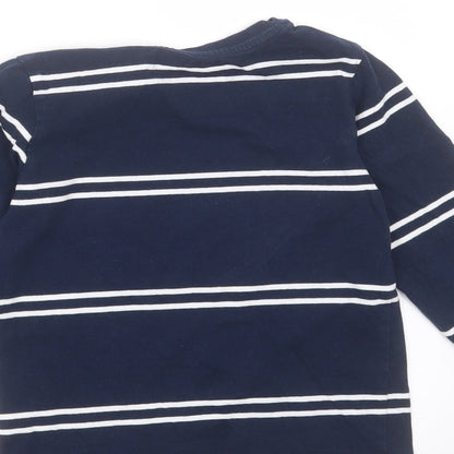 Matalan Boys Blue Striped Cotton Basic T-Shirt Size 6 Years Round Neck