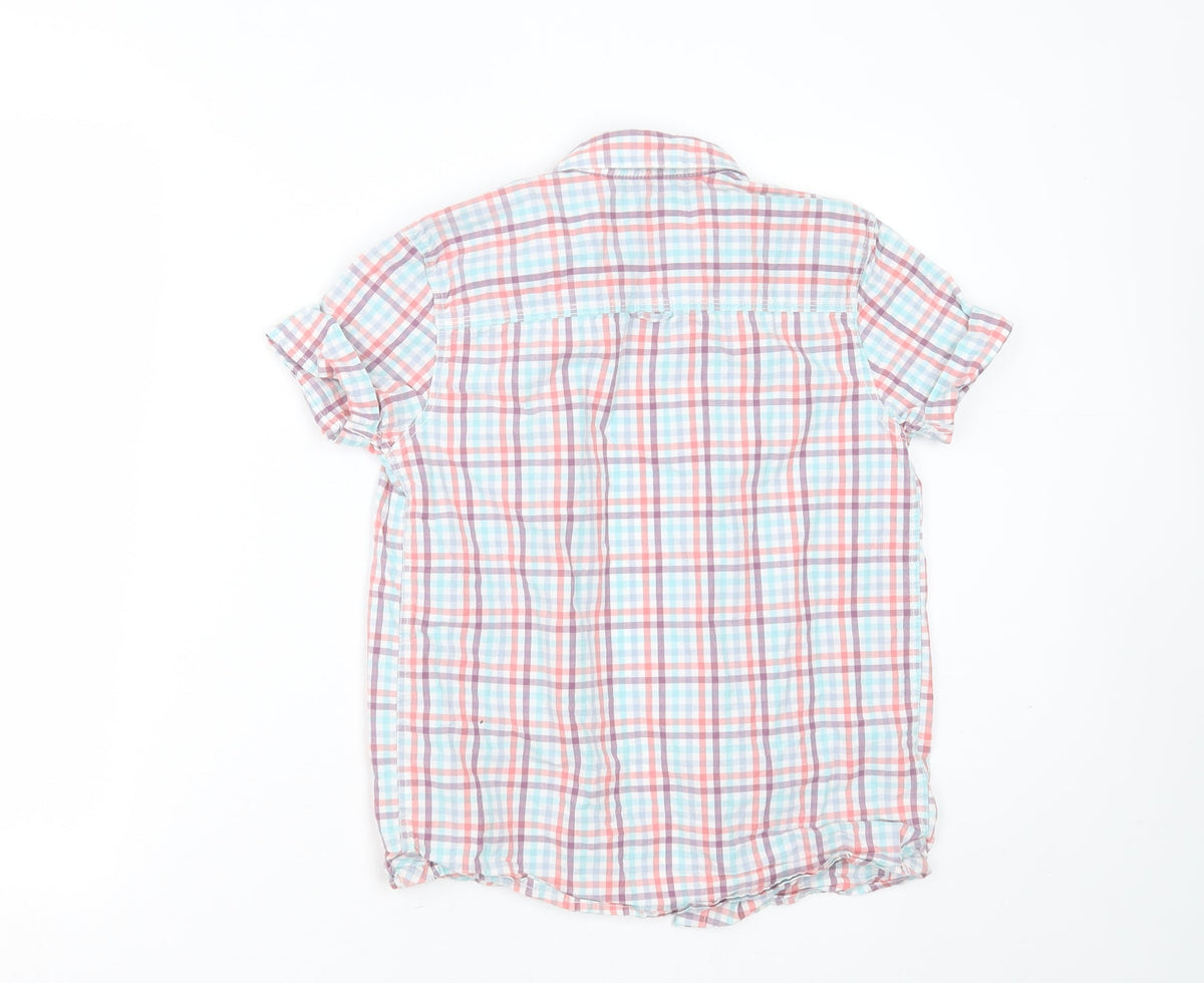 Back view of Next boys’ multicoloured check cotton basic button-up, size 10, years collared button