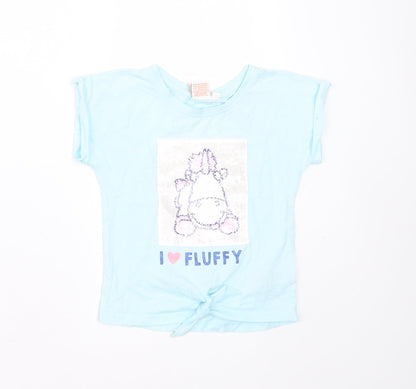DISPICABLE ME Girls Blue  Cotton Basic T-Shirt Size 4 Years Round Neck  - sequins