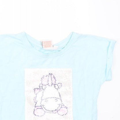 DISPICABLE ME Girls Blue  Cotton Basic T-Shirt Size 4 Years Round Neck  - sequins