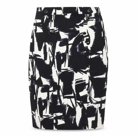Front view of River Island women’s black geometric cotton straight & pencil skirt, size UK 8