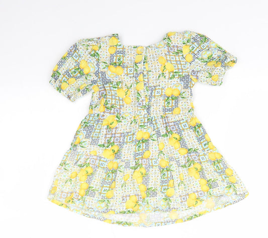 Primark Baby Yellow Floral Viscose A-Line  Size 18-24 Months  Round Neck