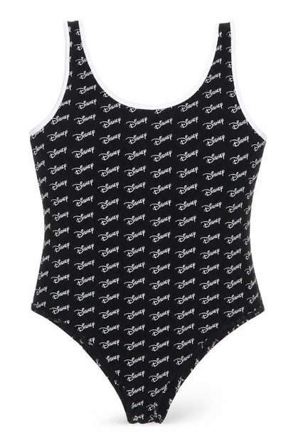 Front view of Primark women’s black cotton bodysuit one-piece, size M, - disney