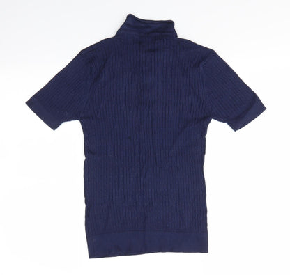 Back view of boohooMAN men’s blue collared viscose jumper, size S