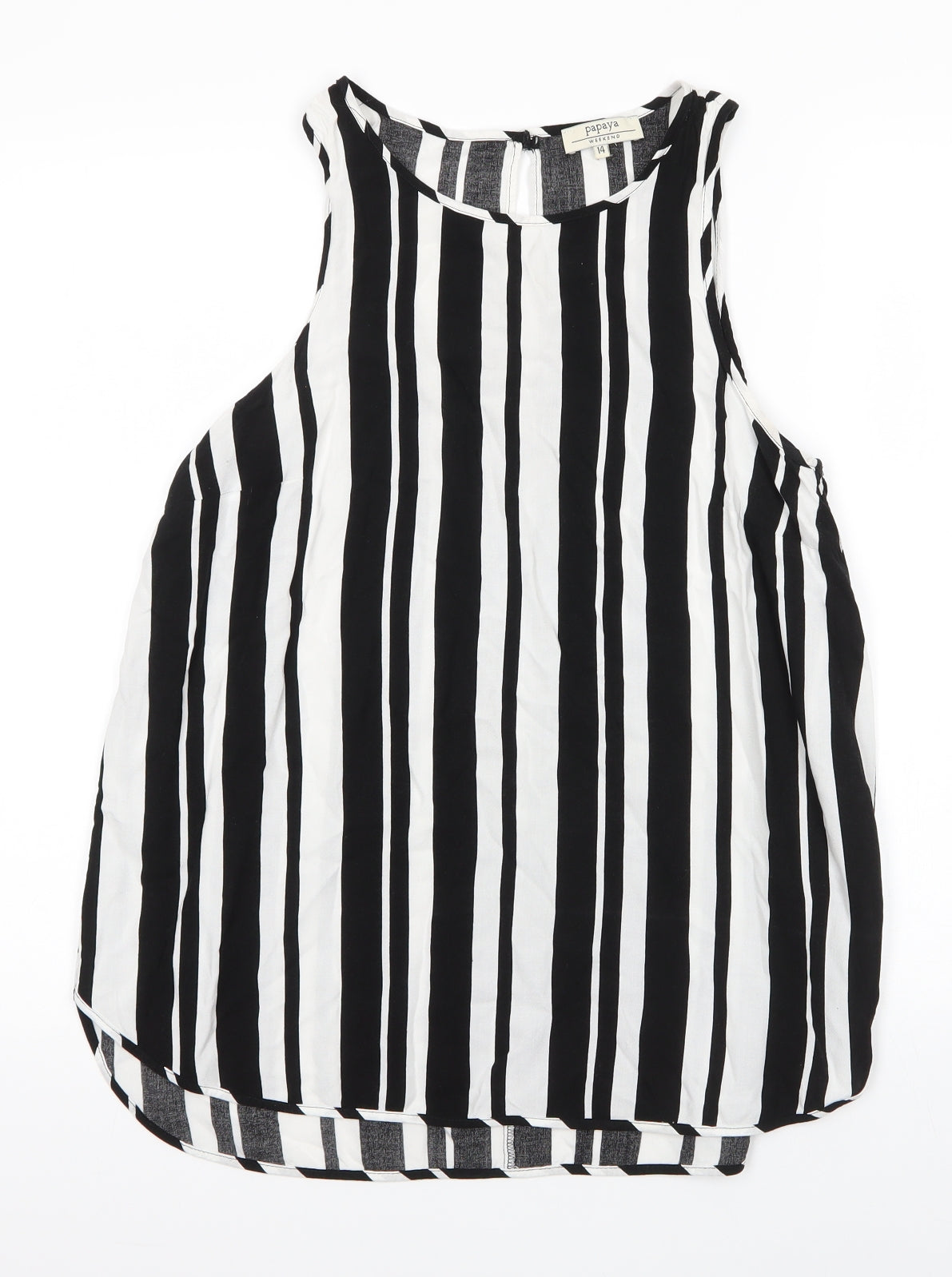 Matalan Womens Black Striped Viscose Basic Blouse Size 14 Round Neck