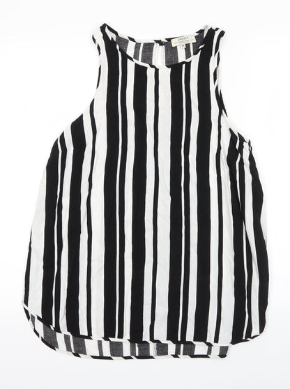 Matalan Womens Black Striped Viscose Basic Blouse Size 14 Round Neck