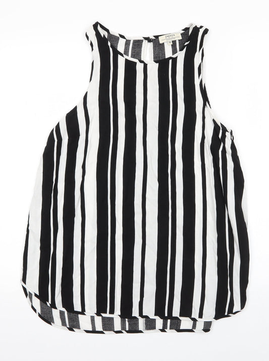 Matalan Womens Black Striped Viscose Basic Blouse Size 14 Round Neck