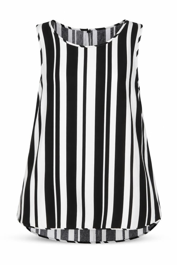 Matalan Womens Black Striped Viscose Basic Blouse Size 14 Round Neck
