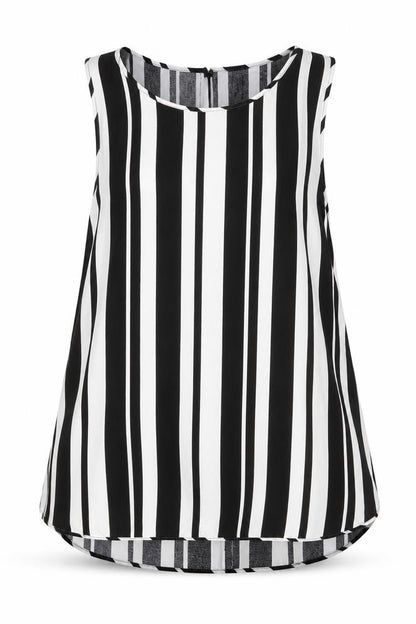 Matalan Womens Black Striped Viscose Basic Blouse Size 14 Round Neck